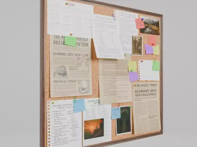 Customizable Wooden Wall Cork Board - Square Pin Notice Board Low-poly 3D model