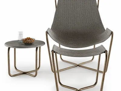 Sling set lounge chair with fabric and metal frame 3D model