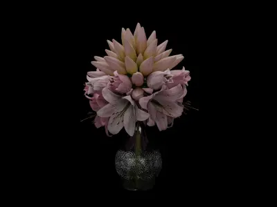 Flower Bouquet in Glass Vase 3D model