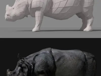 Photorealistic low-poly model rhinoceros Low-poly 3D model