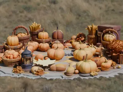 Stylized Thanksgiving Harvest Props 3D Model Low Poly Game-Ready Low-poly 3D model