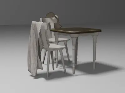 Vintage Wood Living Set Low-poly 3D model