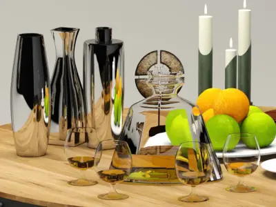 Decorative set - 5 coffee table and lamp 3D model