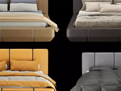  Bed with pillows and blanket 4 models of bed set 2 3D Model Collection