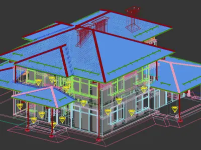 Model of a Wright-style house with a carport for one car 3D model