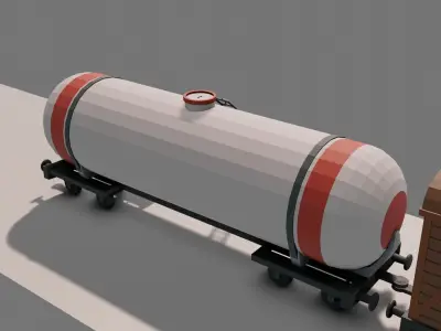 Low Poly Vagons train with two tanks Low-poly 3D model