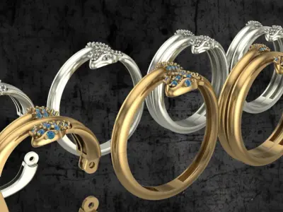 Snake rings and earring 3D print model