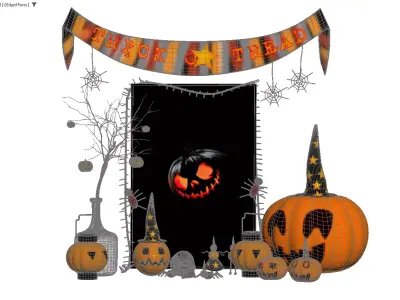 Halloween Decoration Set with Pumpkin Lanterns and Banner 3D model