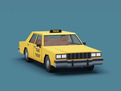 Stylized Cartoon Yellow Taxi Car  Low-poly 3D model