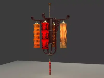 Chinese bamboo red lantern 3D model