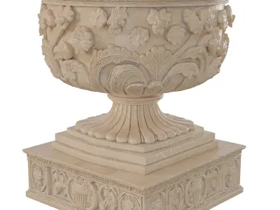 Ancient Sculpted Pot - Ornate Stone Garden Urn 3D model