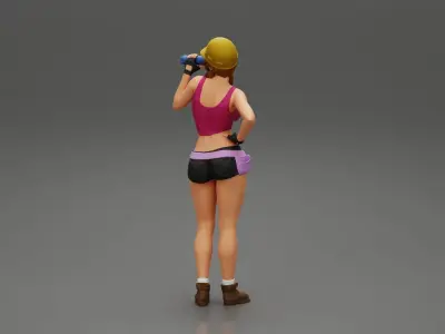 Sexy girl mechanic drinks water during a break 3D print model