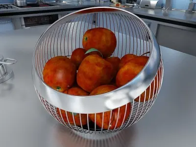 Red Apples in Decorative Metal Wire Container 3D model