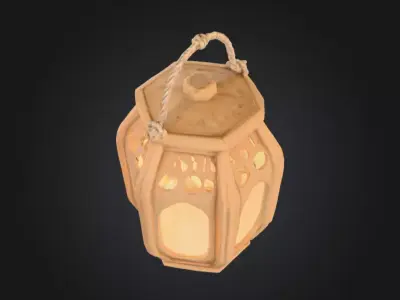 Rustic Wooden Rope Lantern Low-poly 3D model