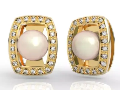 Luxury Cushion Halo Pearl Earrings 3D print model