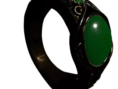 Ornate Gold Jade Gemstone Ring Low-poly 3D model