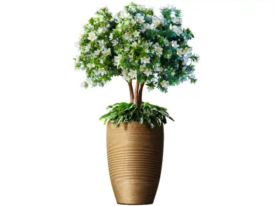 Decorative flowering garden tree gold pot Art Deco flowerpot 3D model