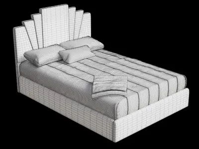 Dark Beige Frame White Cushions Mattress Simple Bed Low-poly 3D model