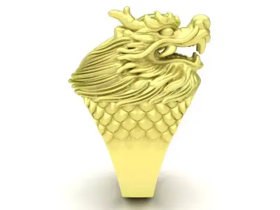 Luxury Chinese Dragon Head Mens Ring  3858 3D print model