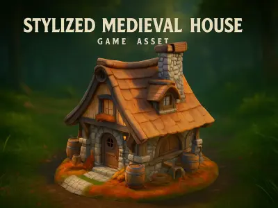 Stylized Medieval Autumn Cottage House 3D model