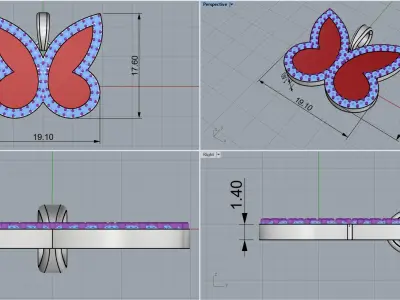 Enamel butterfly pendant with gems  model  1005 3D print model