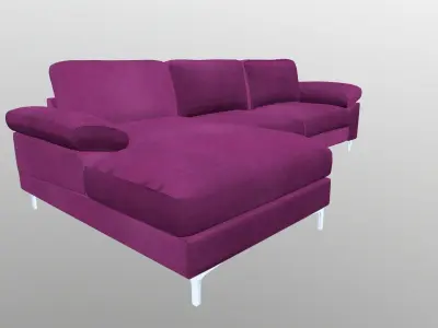 L Shape 5 Seater Velvet Luxury Sofa 3D model