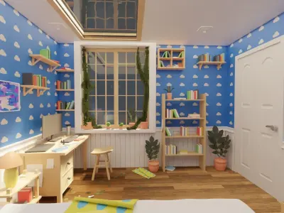 Home Bedroom Interior Environment Cartoon Style 3D model