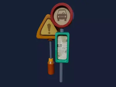 Stylized Road sign  Low-poly 3D model