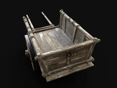WOODEN CART WAGON HORSE CAR CARGO TRANSPORT MEDIEVAL CARRIAGE Low-poly 3D model