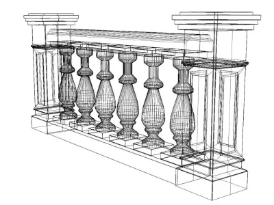 Stone Balustrade Balcony Terrace Low-poly 3D model