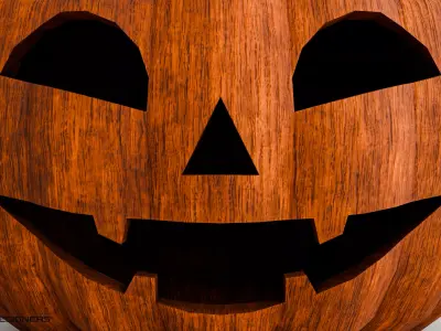 Wooden Halloween Pumpkin - Jack-o-lantern Low-poly 3D model