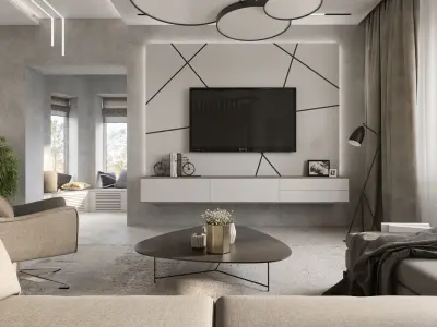 Cozy modern living room interior scene 3D model