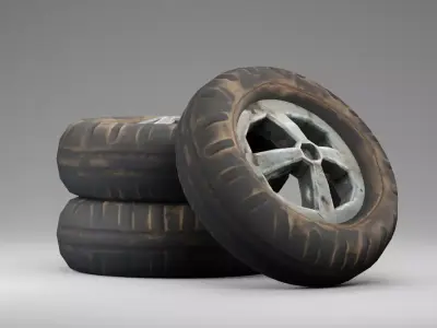 Low Poly PBR Wheel three tires stacked Low-poly 3D model