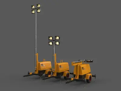 PBR Mobile Light Tower Generator B - Yellow Dark Low-poly 3D model