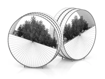 Two Plants in Round Metal Pots 3D model