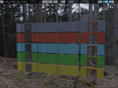 4K PBR Wall Modern Building Exterior Kitbash - Kit 001 Low-poly 3D model