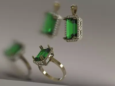 Rectangular Emerald and Diamond Half Set js0028 3D print model