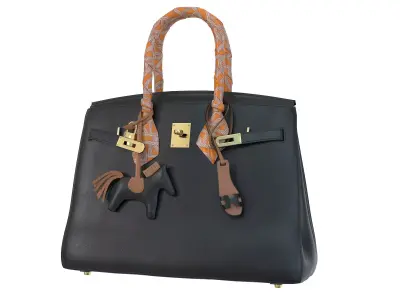 Hermes Birkin Black Bag with accessories Low-poly 3D model