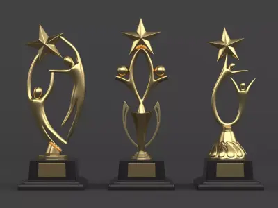 Gold Trophy Cups 3D model 23