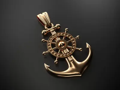Anchor gold pendant 3D model