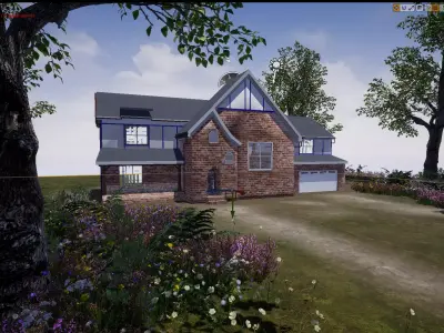 3d House with trees and flowers Low-poly 3D model