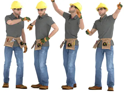 Engineer man with tools 04 poses Low-poly 3D model