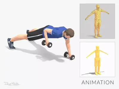 Plank Row Exercise Man Animation Low-poly 3D model