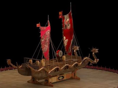 Chinese dragon  boat 3D model