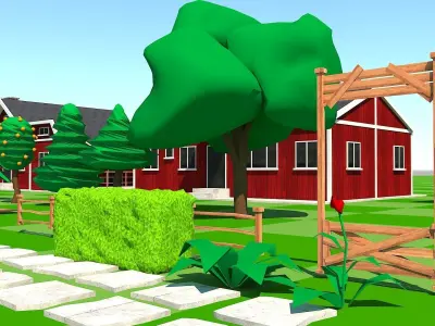 Low Poly Farmhouse and Environmental Pack 3D model Low-poly 3D model