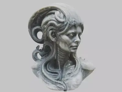 HR Giger Woman Head Bust Marble Sculpture Low-poly 3D model