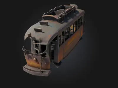 Burnt Streetcar Relic  Charred Echo of Urban History 3D model