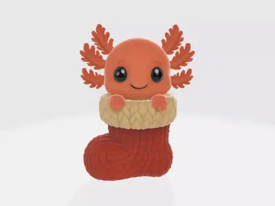 Cute Axolotl in Christmas Stocking Adorable Holiday Figurine 3D print model