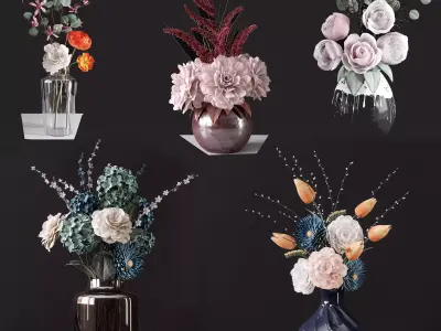 Bouquets of flowers in vases 3D Model Collection
