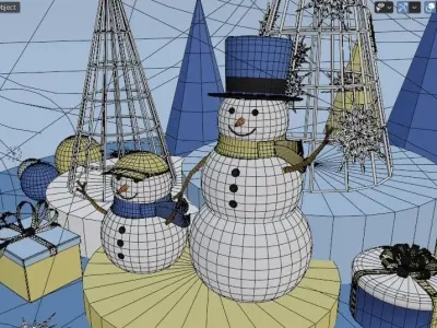 Set of Christmas decorations and podium display 3D model